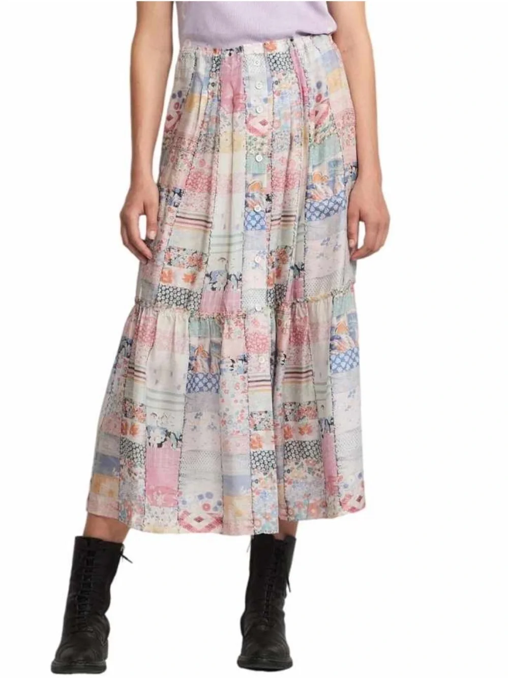Raquel Allegra Allegra Garden Diary Patchwork Print Midi Skirt - Picture 1 of 13